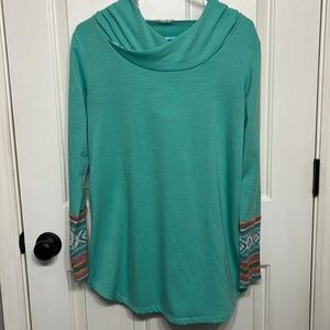 Teal hoodie in good condition.